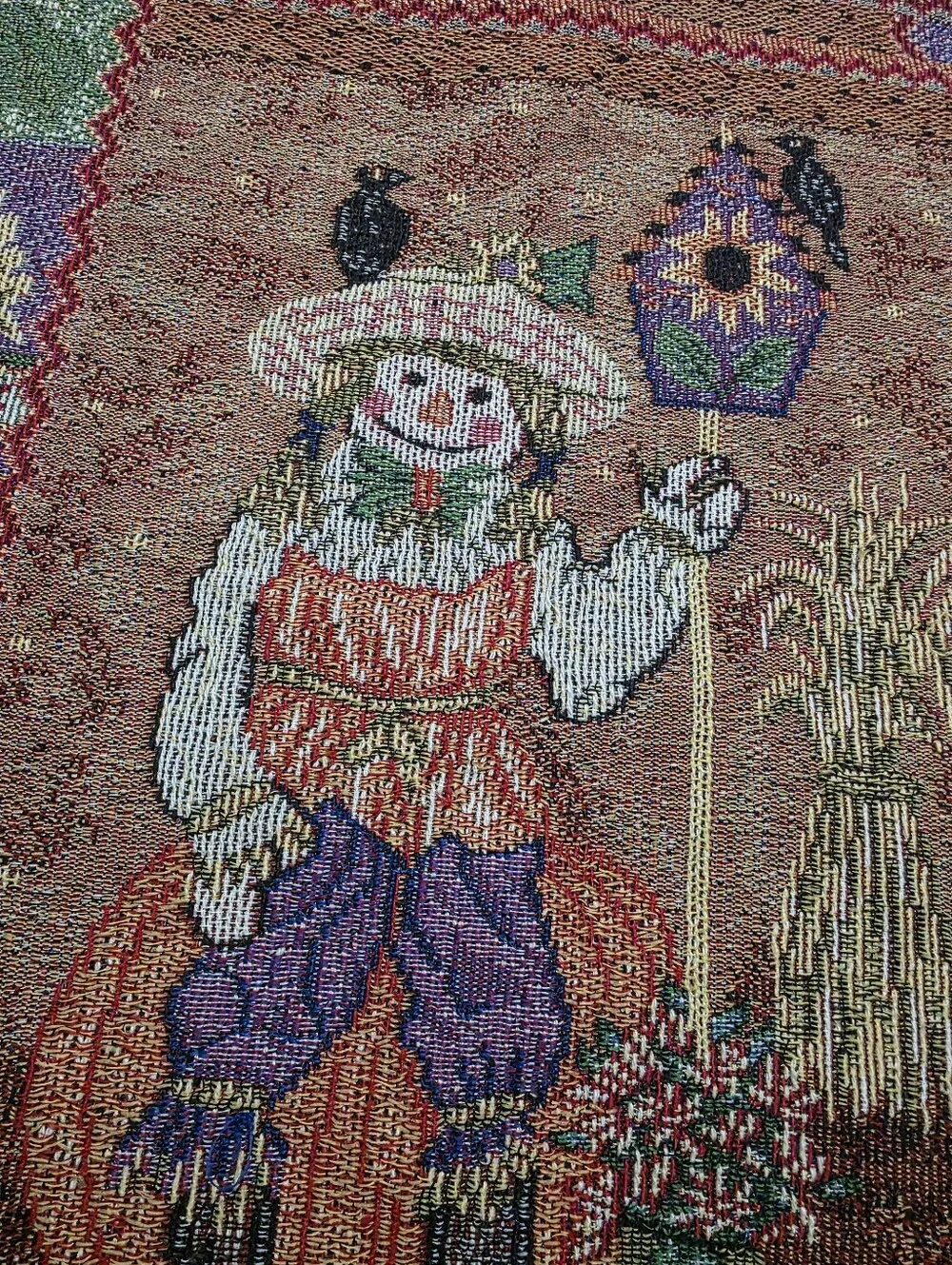 Four Tapestry Country Cottagecore Scarecrow Placemats Fall Folk Art Whimsical